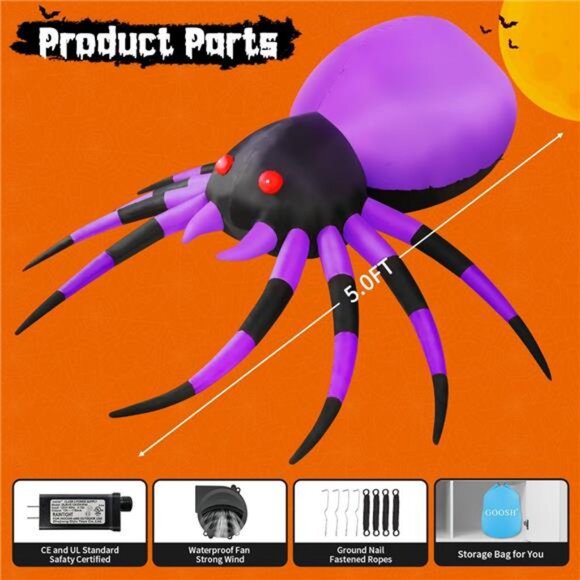 GOOSH 5 FT Width Halloween Inflatable Spider Outdoor Decoration with Magic‎ - Picture 6 of 7